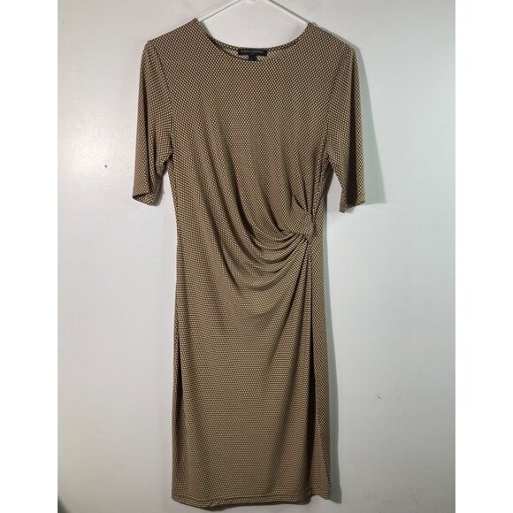 Womens Banana Republic Faux Wrap Dress 1/2 Sleeve Brown White S Polyester Spande - Picture 1 of 9